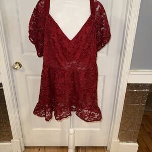 Torrid Babydoll Lace Puff Sleeve Top. Burgundy Size 2= 2XL